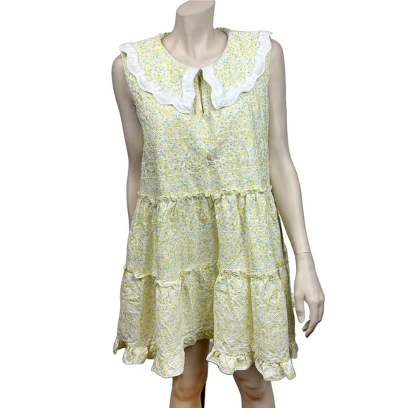 Just Me Dresses & Skirts - Just Me Yellow and Green Floral Wide Collar Dress